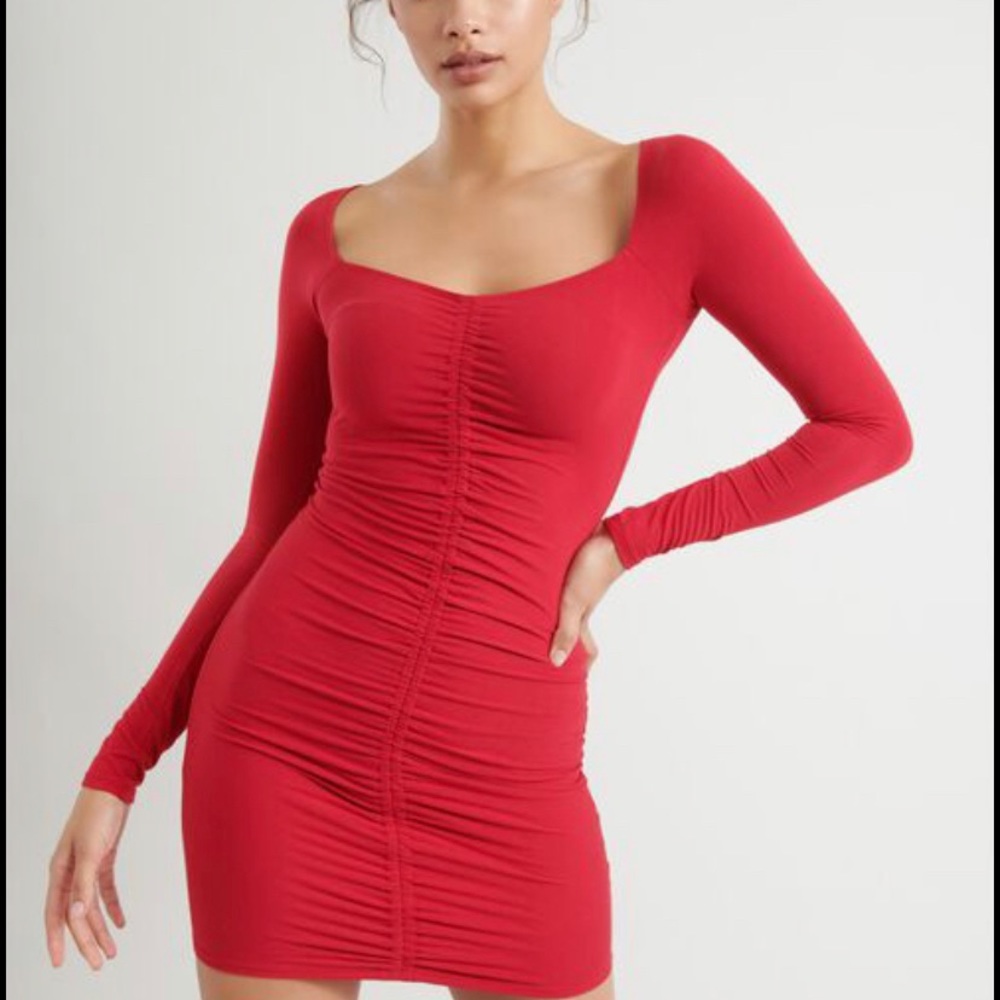 Runched Long Sleeve Bodycon Dress